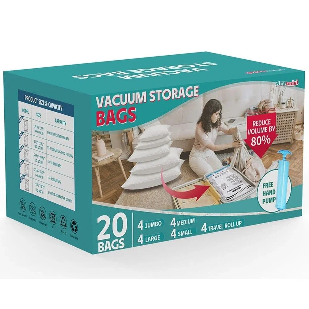 20 Pack Vacuum Storage Bags, Vacuum Seal Bags for Clothing, Comforters, Blank...